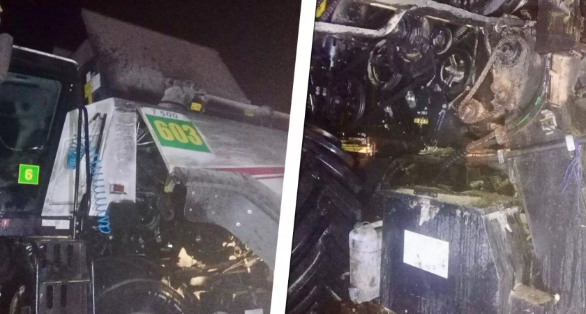 В Башкирии сгорел комбайн из-за перегрева тормозов