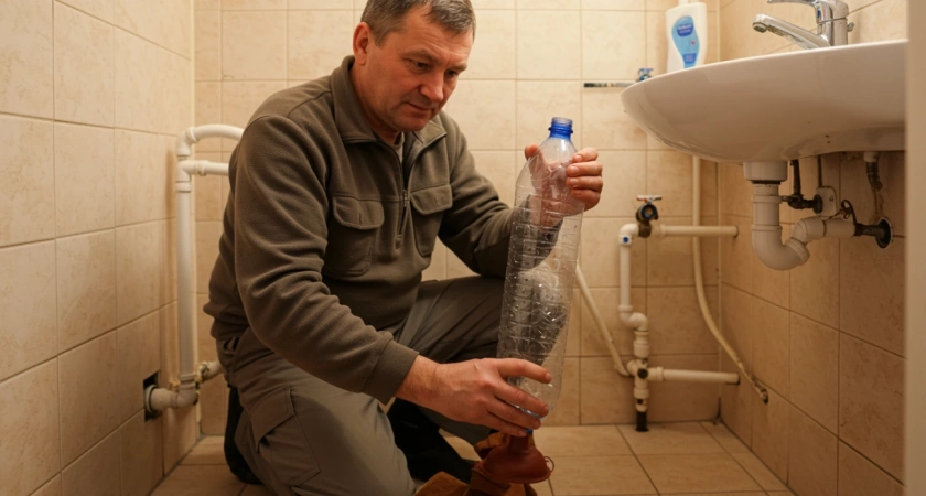 Разрезаю пластиковую бутылку надвое — и даже самый стойкий засор устраняется мгновенно: применяю этот метод много лет