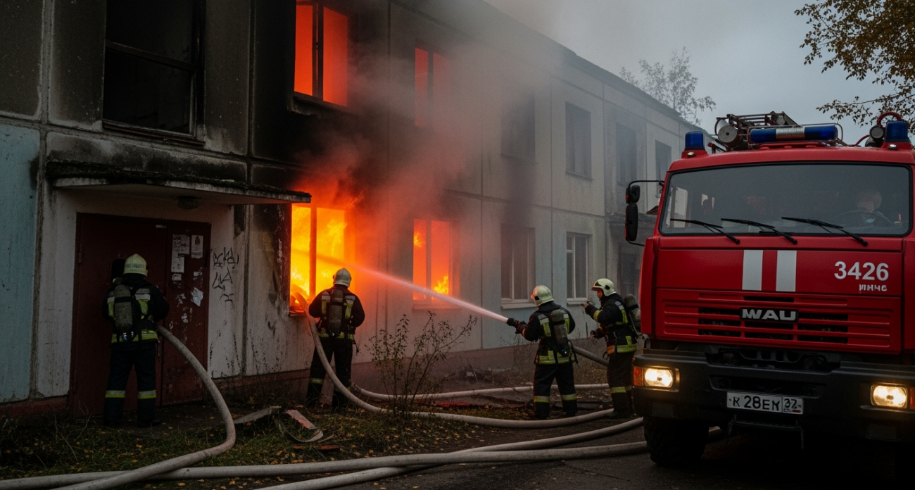 Пожарные локализовали огонь на 20 квадратах в заброшенном здании на Ульяновых в Уфе