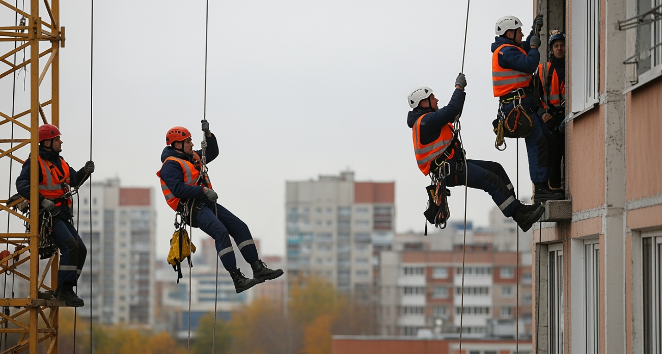Рабочий упал с 4-го этажа на стройке в Уфе: спасатели спускали пострадавшего на альпснаряжении