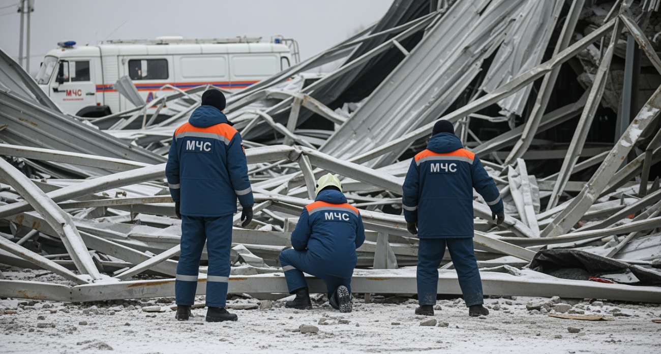 Гигантский склад 30×160 метров рухнул в Уфе под тяжестью снега