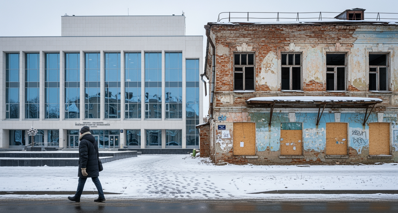 В Уфе современный Арт-квадрат соседствует с опасными развалинами на Коммунистической