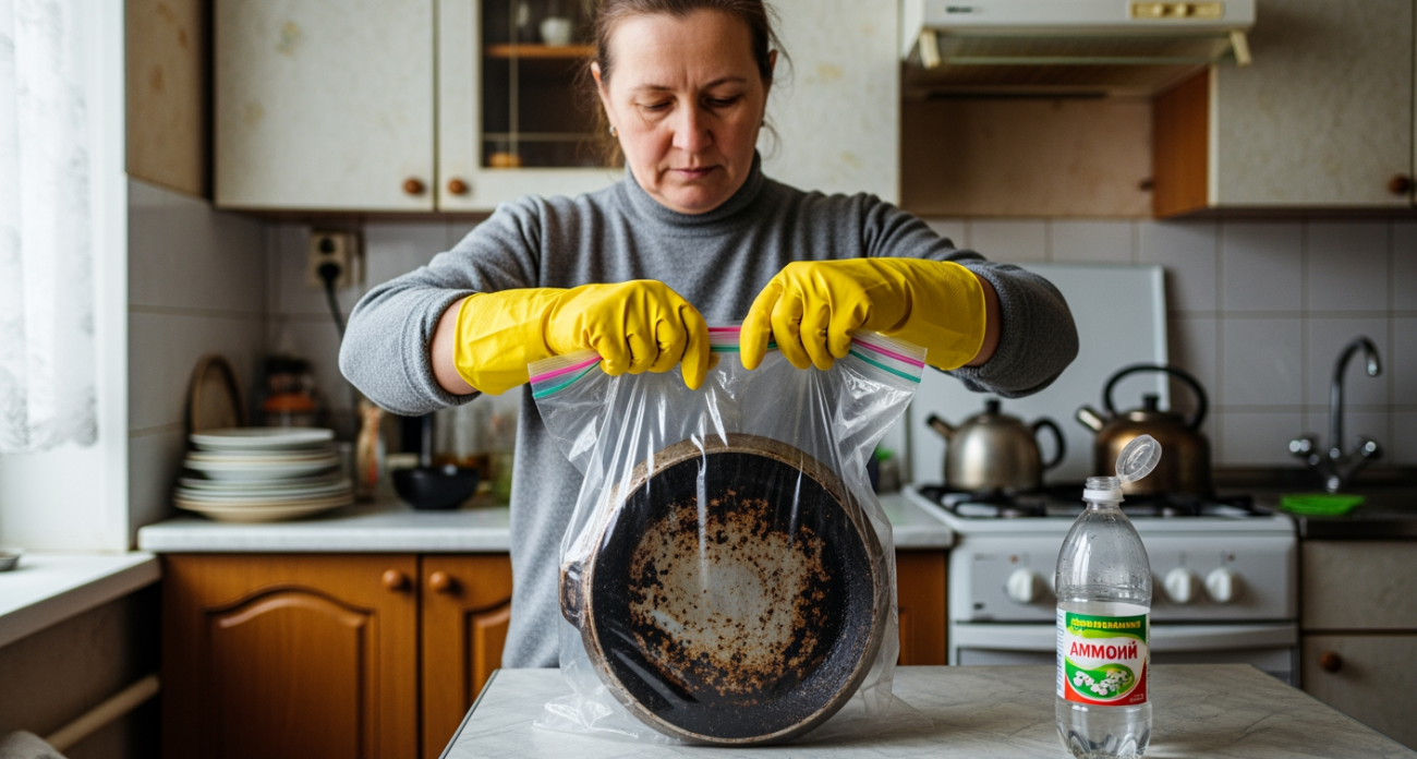 Обернула сковороду обычным пакетом и забыла о многочасовом оттирании — теперь блестит как новенькая