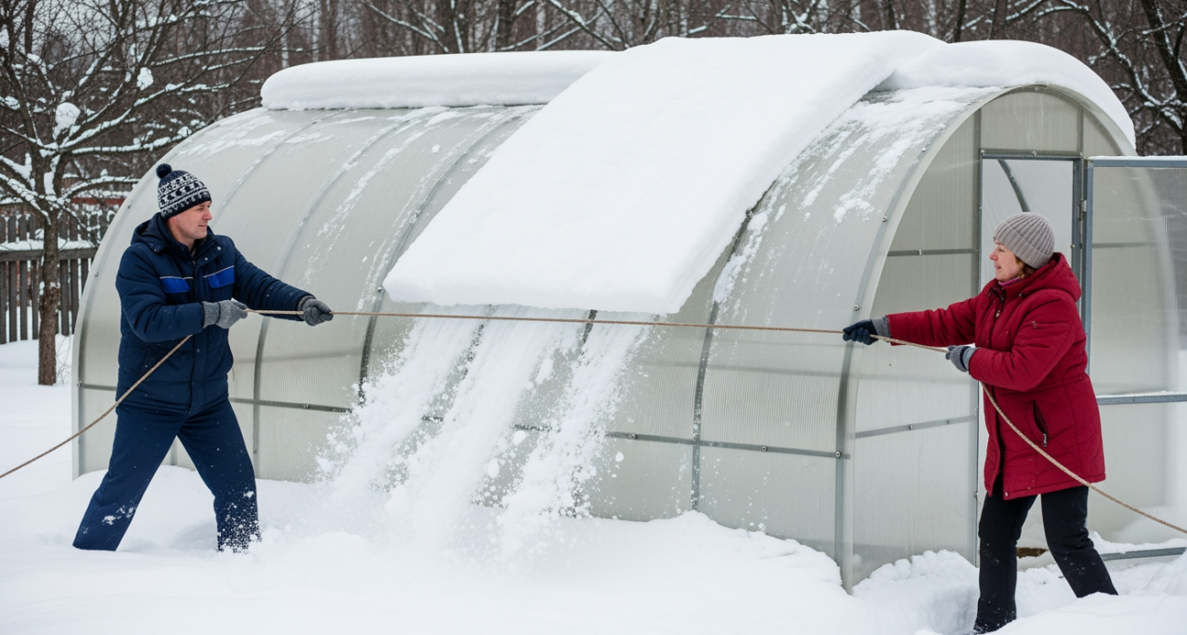 Садоводы со стажем делятся народным методом очистки теплицы от снега без инструментов за считанные секунды