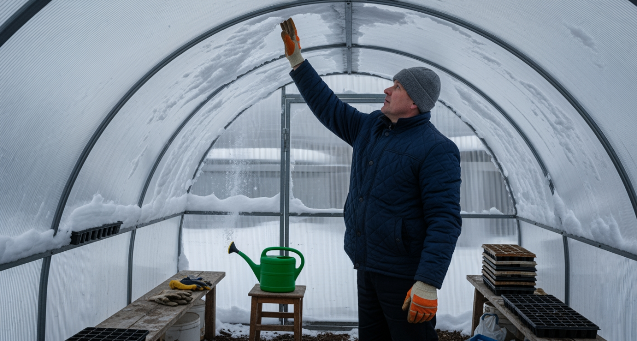 Забытый трюк наших дедов убирает снег с теплицы за минуту без лопаты и инструментов