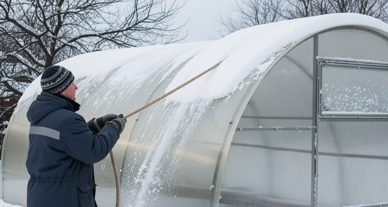 Старый трюк с веником поможет очистить теплицу от снега быстрее любого современного инструмента