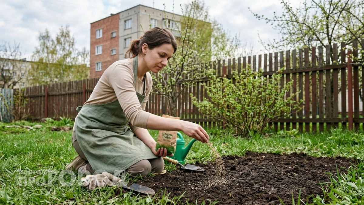 За месяц превратил пустырь в густой зелёный ковёр — а весь секрет в одном приёме при посеве травы