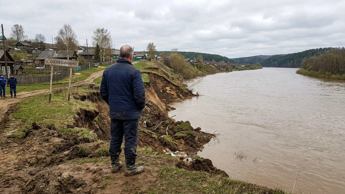Берег реки Белой сползает в Охлебинино: министр оценил масштаб эрозии
