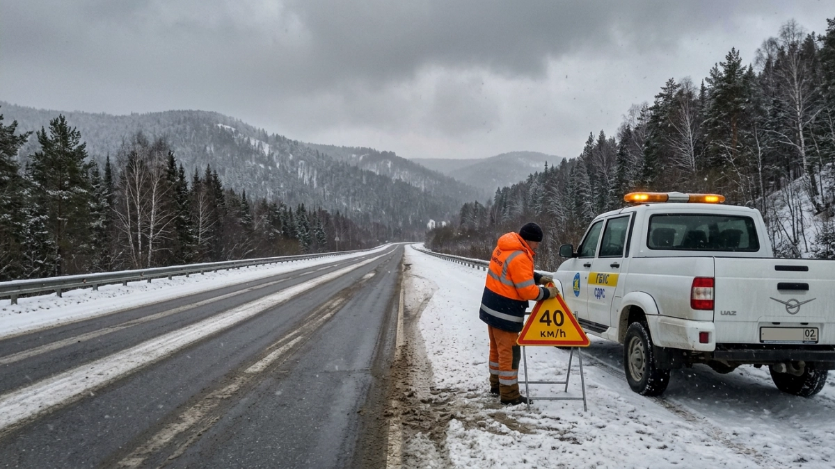 В Башкирии апрельский снег перекрыл трассу Стерлитамак — Магнитогорск
