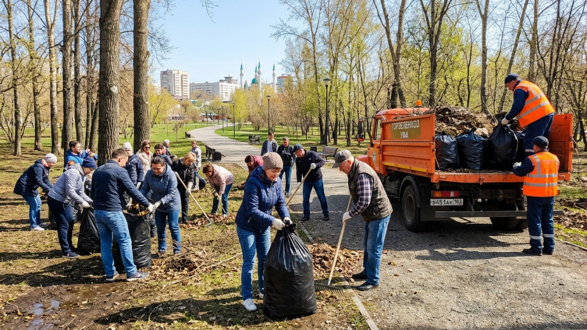 Мэр Уфы вышел на субботник с сыновьями: в уборке участвовали 67,5 тыс. горожан