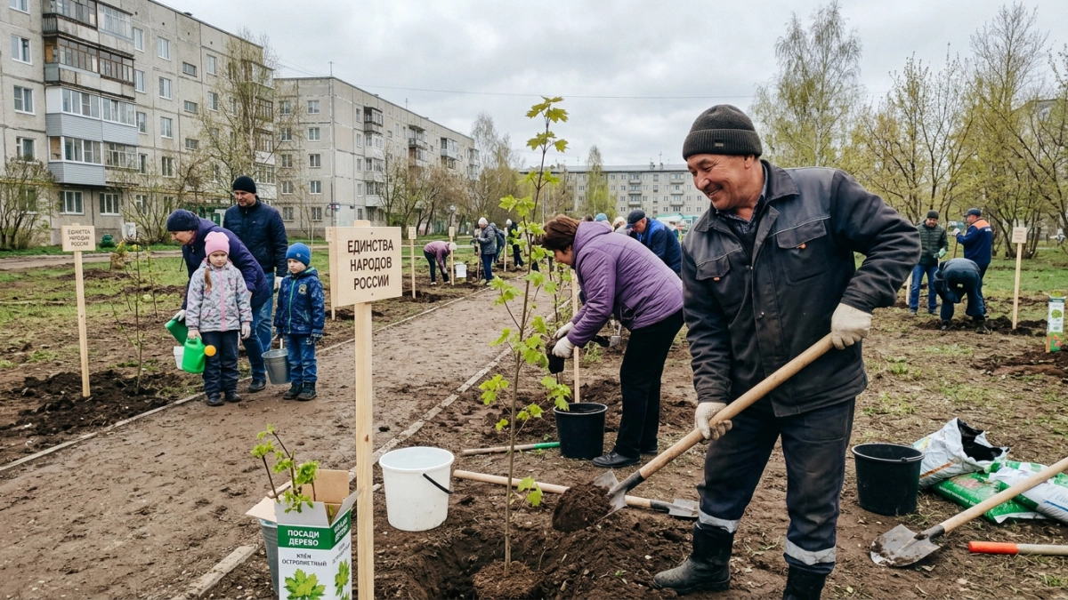 В Башкирии за один день высадили 2,1 тысячи деревьев и открыли 54 аллеи