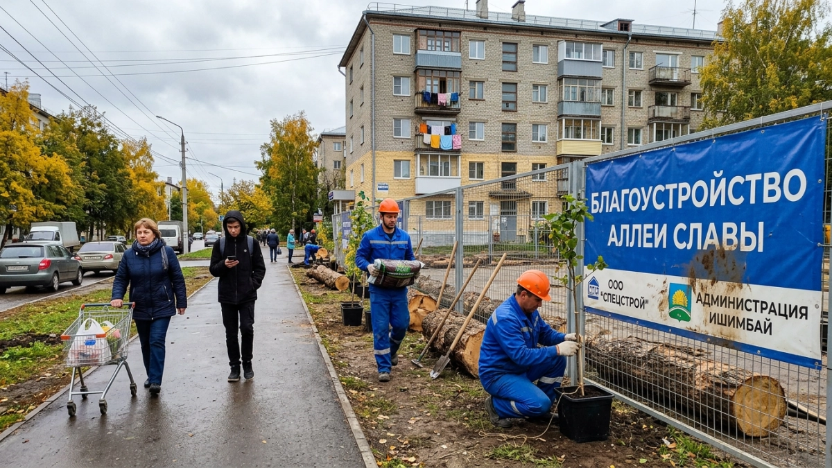 В Ишимбае вырубили деревья на улице Хмельницкого ради аллеи Славы