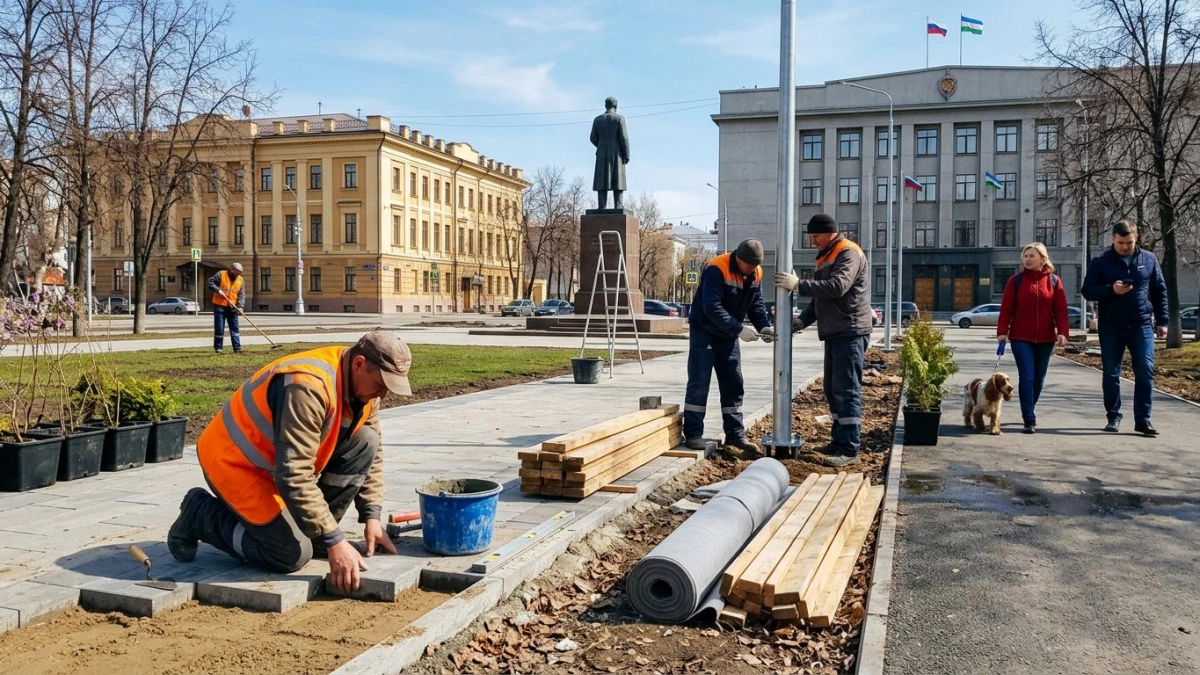 Сквер Дзержинского в Уфе обновят за 45 дней: фонтан, памятник и новые деревья