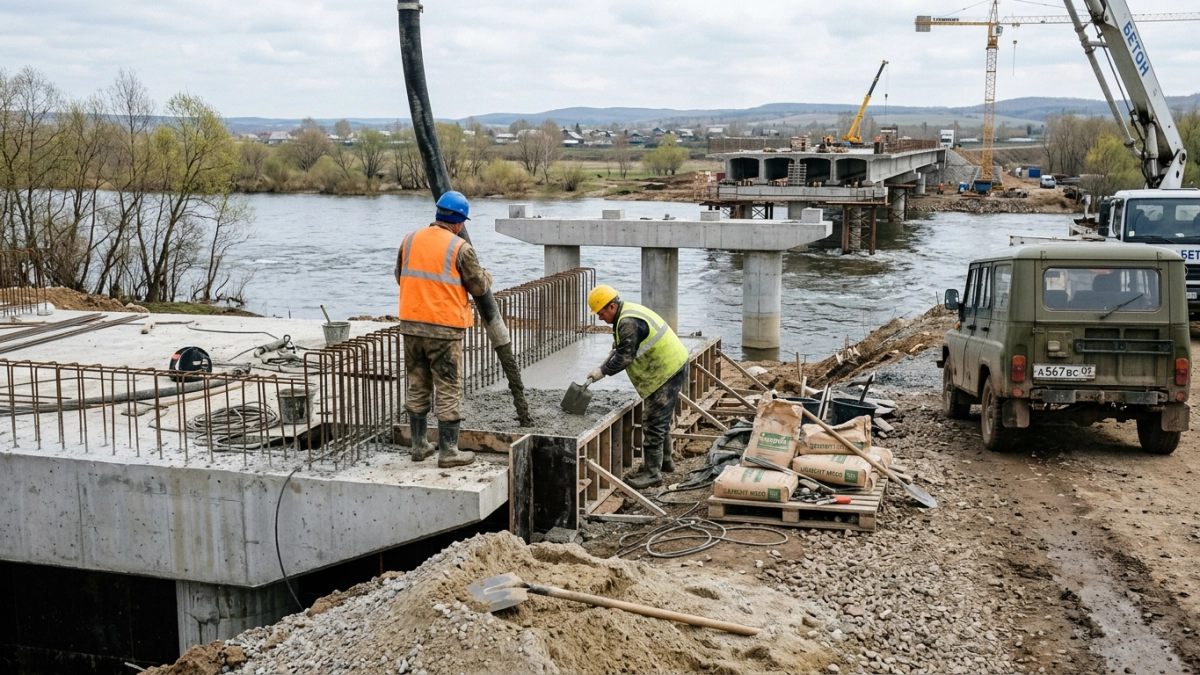 В Башкирии бетонируют 110-метровый мост — кратчайший путь до Уфы