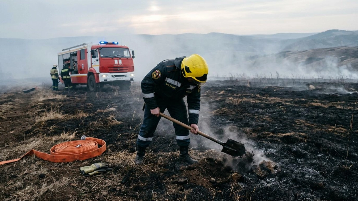 В Баймакском районе Башкирии потушили гектар горящей травы