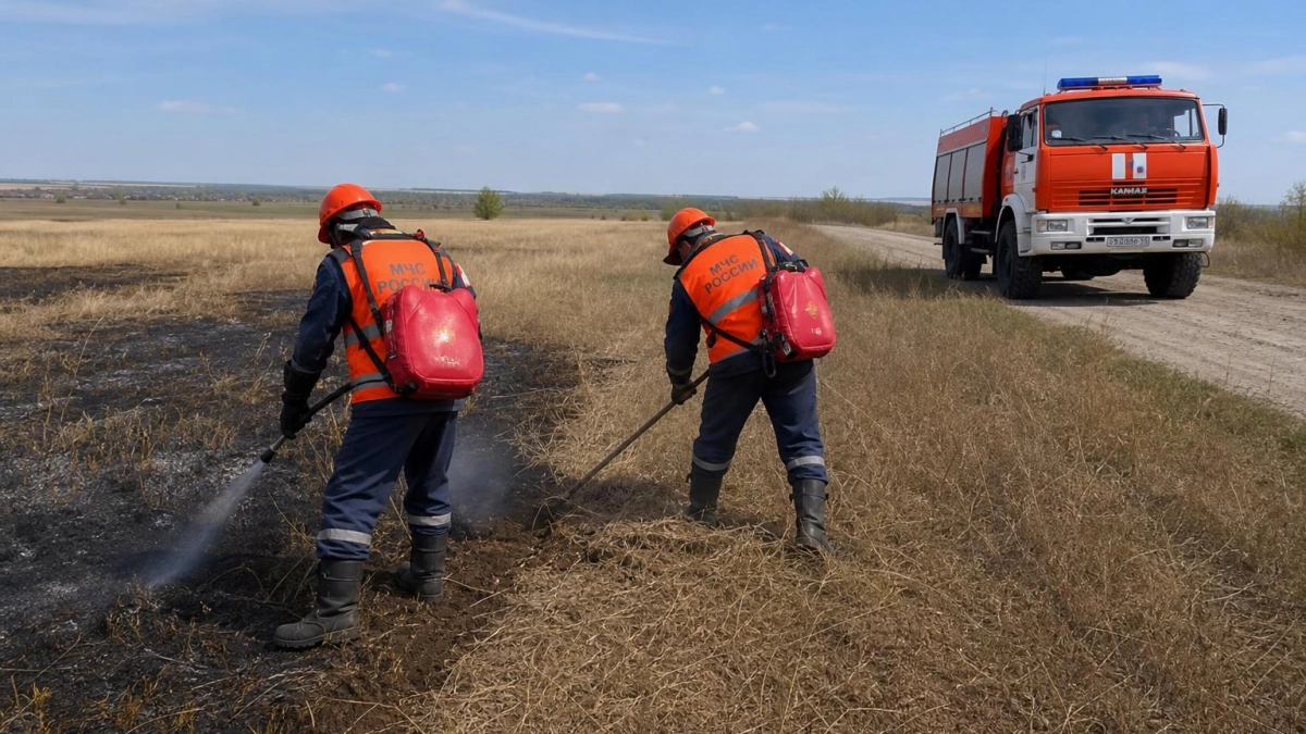 В Башкирии за сутки вспыхнула сухая трава — огонь тушили в Стерлитамакском районе