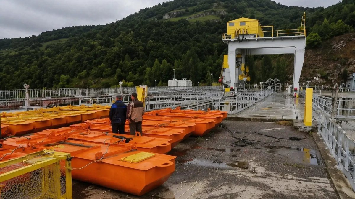 На Юмагузинском водохранилище монтируют понтоны в рамках капремонта гидроузла до 2028 года