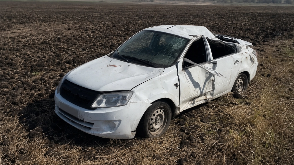 В Башкирии пассажир погиб после того, как Лада Гранта опрокинулась в кювет